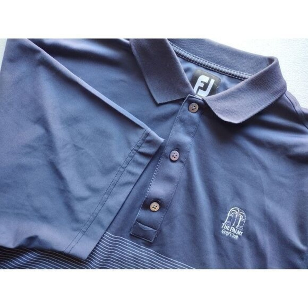 FJ FootJoy The Palms Golf Club Mens‎ Polo Shirt Size M Navy Blue Striped